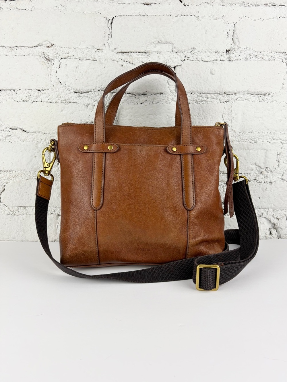 Fossil Felicity Tan Leather Satchel Crossbody Purse